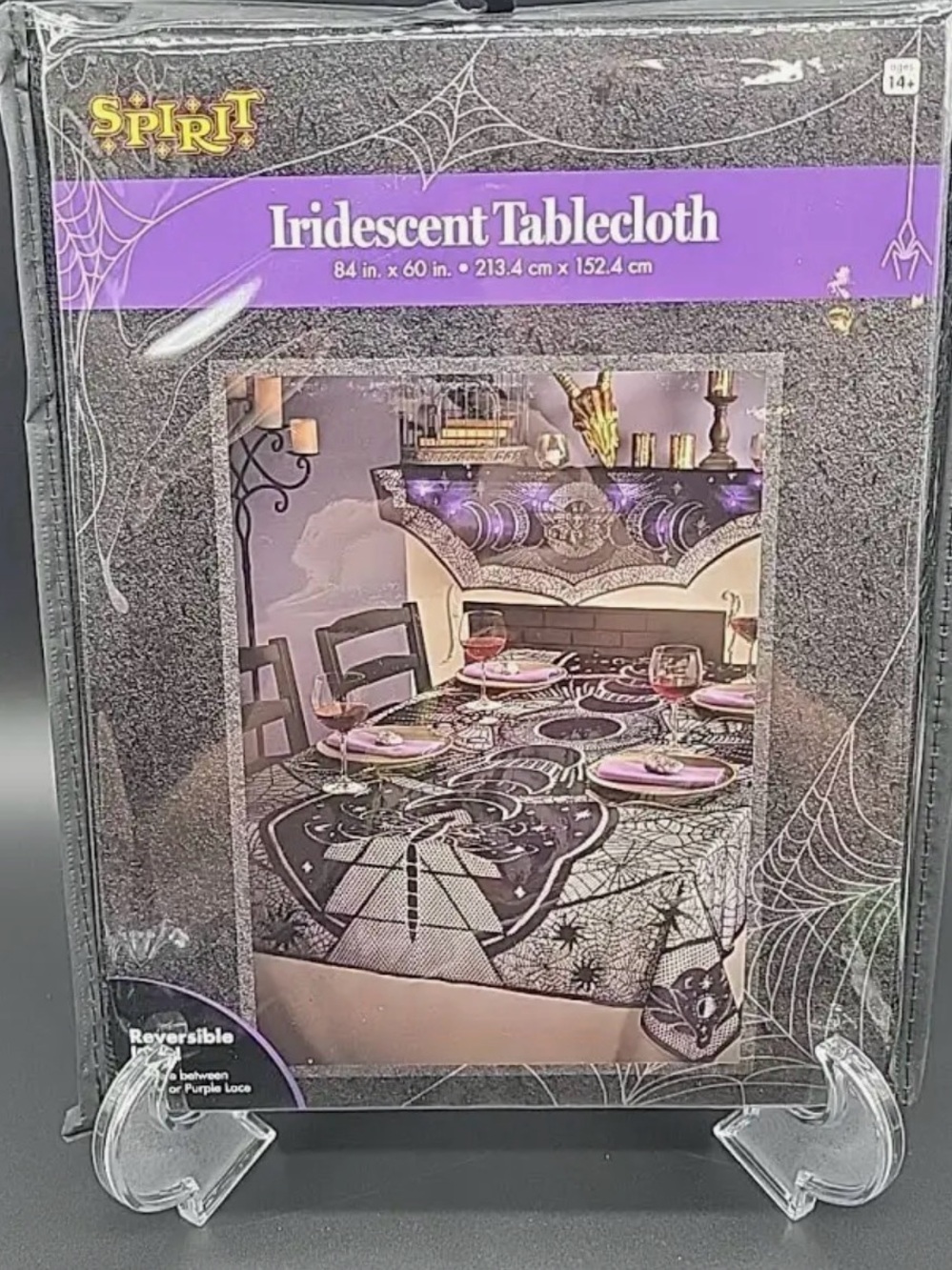 🌑 NWT Moon Phases Iridescent Tablecloth - reversible in black & purple Lace 🌕